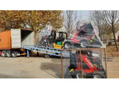 Successful loading and shipment of skid steer loader and attachments ordered by European customer